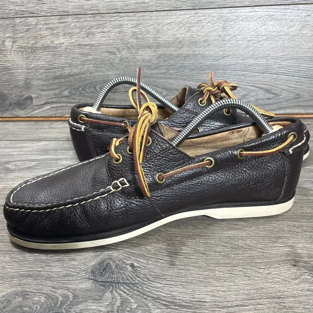 Polo Ralph Lauren Boat Shoes Mens 10.5 D Dark Brown Bienne II Pebbled Leather
